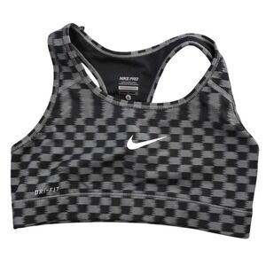 Nike Pro Women's Sports‎ Bra Gray Checkered Dri-Fit Racerback Activewear
